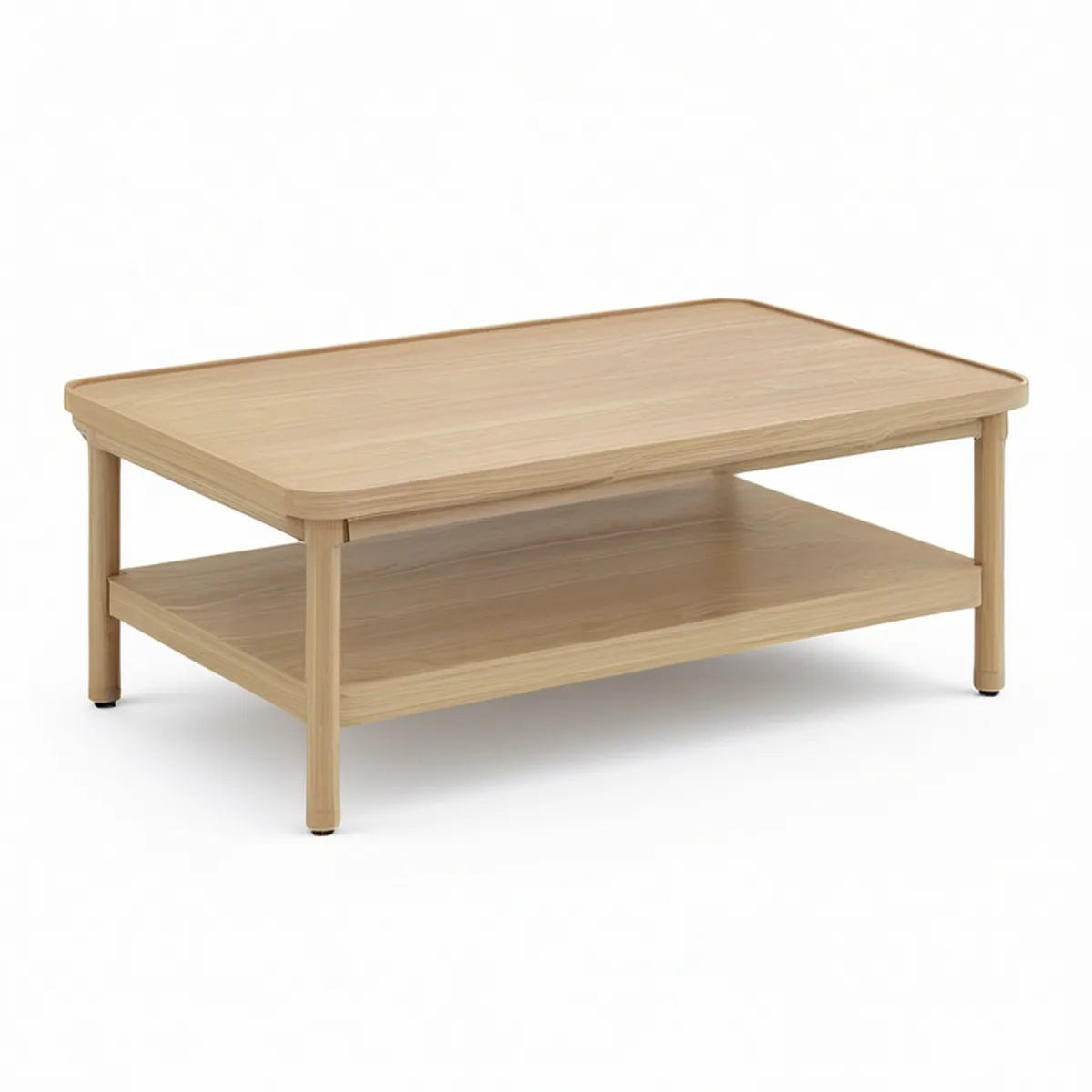 Rektangulært sofabord med hylde, 100 x 60 x 45 cm, naturfarvet egefiner