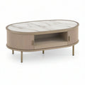Ovalt sofabord med opbevaring, 120 x 60 x 45 cm, beige/hvid/champagne