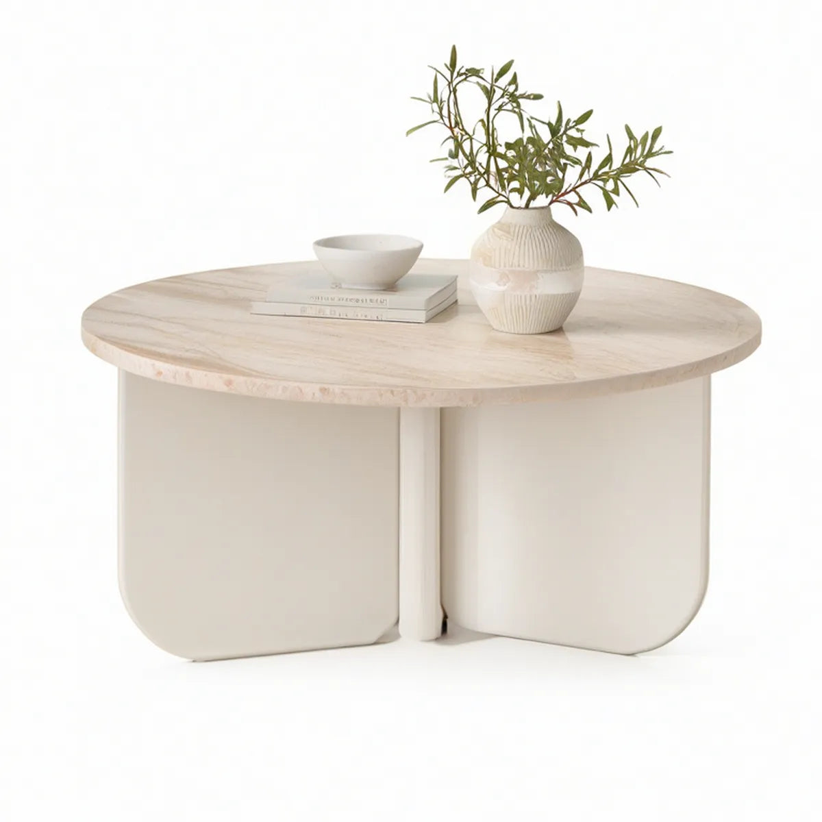 Rundt sofabord Ø90 x 42 cm i egefiner og hvid MDF